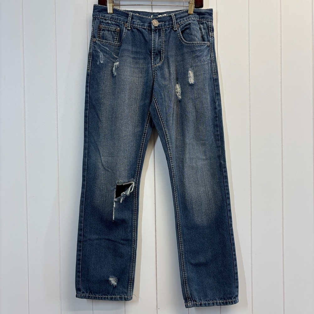 Franky Max Mens Western Cowboy Denim Jeans Size 31 X 30 Edgy Distressed Rodeo